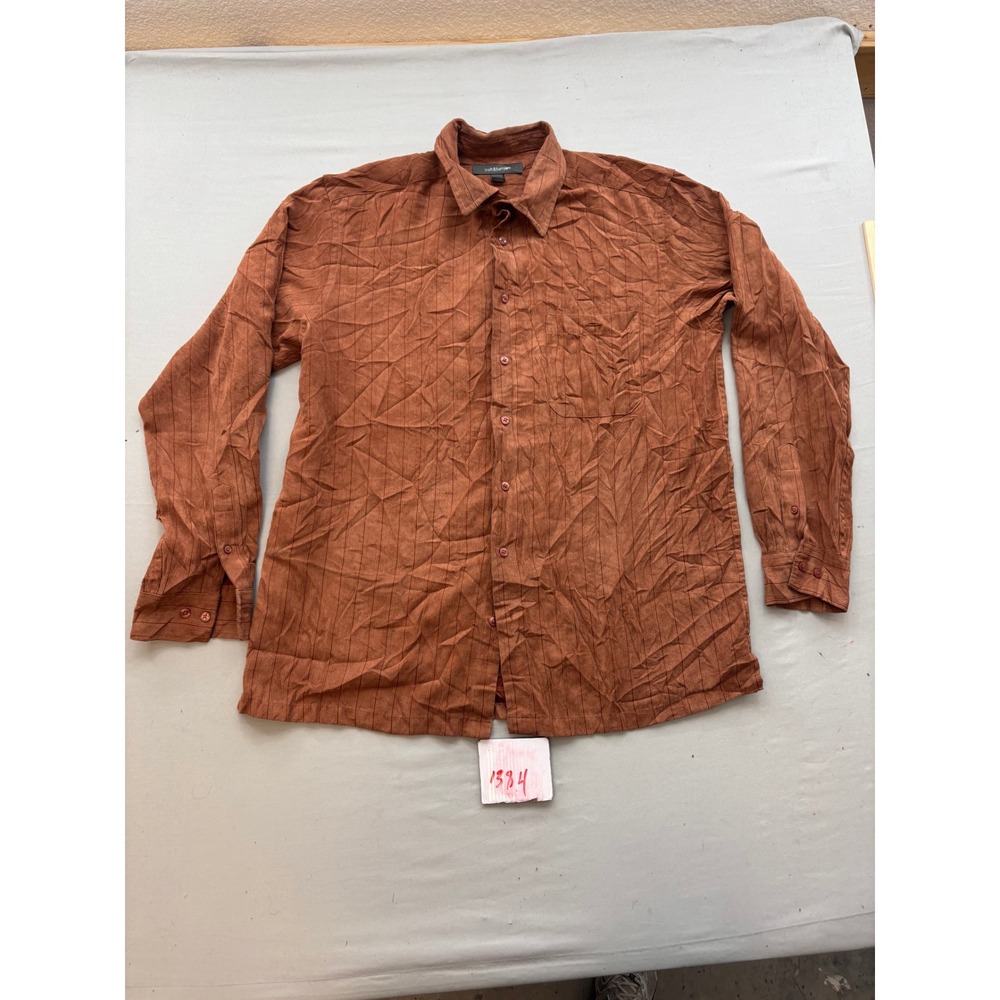 Croft & Barrow Mens LT Tall Rust Brown Textured Stripe Long Sleeve Button Down